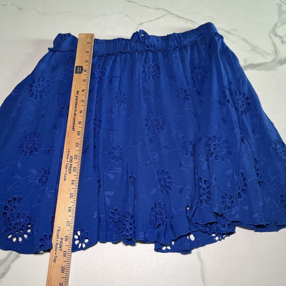 Rewind Womens Size Large Royal Blue Skirt Embroidered Floral Pull On Elastic NEW - Picture 7 of 9